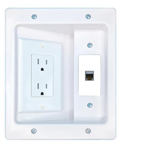 RiteAV CAT7 Recessed WalL Plate Cable Concealer Management Kit with Power Outlet Hides Cords and Cables