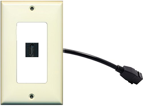 RiteAV (1 Gang Decorative) HDMI Wall Plate w/Pigtail Extension Cable Light Almond on White