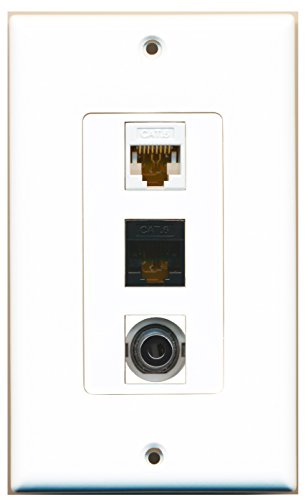 RiteAV - 1 Port 3.5mm and 1 Port Cat6 Ethernet White and 1 Port Cat6 Ethernet Black Decorative Wall Plate Decorative