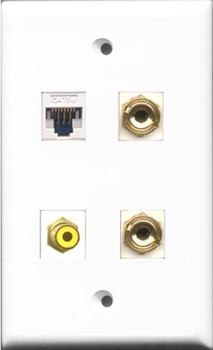 RiteAV - 1 Port RCA Yellow and 1 Port Cat5e Ethernet White 2 Port Banana Speaker Wall Plate