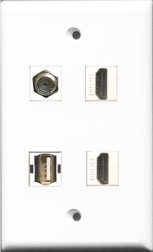 RiteAV - 2 Port HDMI and 1 Port Coax Cable TV- F-Type and 1 Port Shielded Cat6 Ethernet Wall Plate