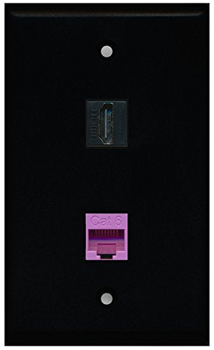 RiteAV - Black 1 Port HDMI 1 Port Cat6 Ethernet Purple Wall Plate