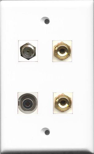 RiteAV 1 Port Coax Cable TV- F-Type and 1 Port 3.5mm 2 Port Banana Speaker Wall Plate