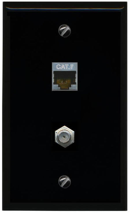 RiteAV Coax and Cat7 Wall Plate - Flat [Black/Black]