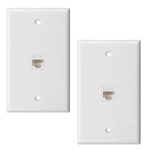 RiteAV - 1 Port Cat6 Rj45 Ethernet Wall Plate (2-PACK) no tools needed (White)