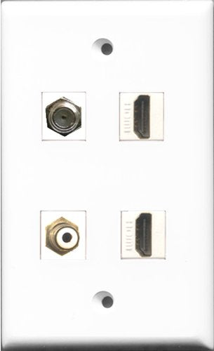 RiteAV - 2 Port HDMI and 1 Port RCA White and 1 Port Coax Cable TV- F-Type Wall Plate