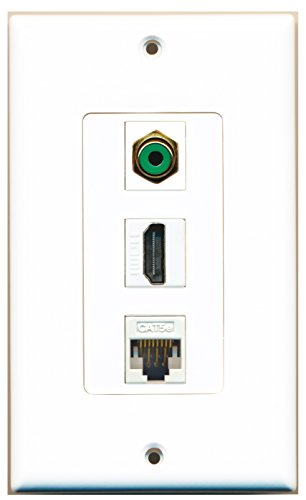 RiteAV 1 Port HDMI 1 RCA Green 1 Cat5e Ethernet White Wall Plate OVERSIZED