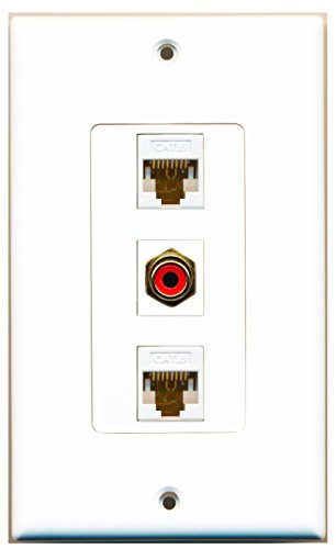RiteAV 1 Port RCA Red 2 Port Cat6 Ethernet White Decora Wall Plate OVERSIZED
