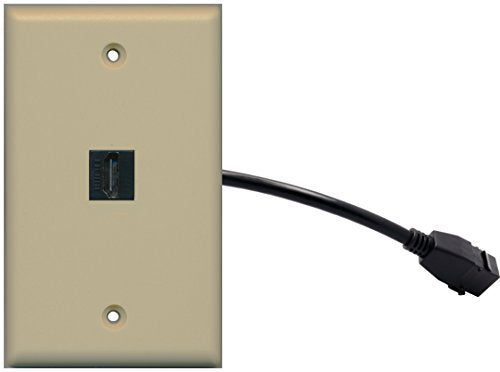 RiteAV (1 Gang Flat) HDMI Wall Plate w/Pigtail Extension Cable Ivory