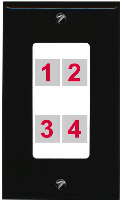 RiteAV Custom 4 Port Custom Wall Plate - 1 Gang [Black/White]