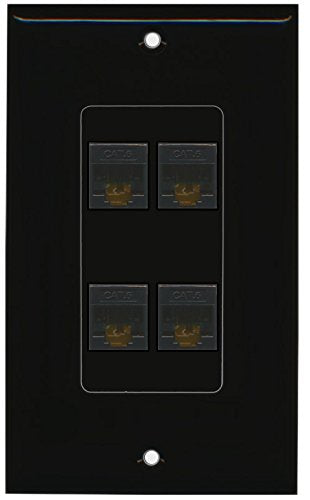RiteAV (1 Gang Decorative 4 Cat6 Black Wall Plate Black