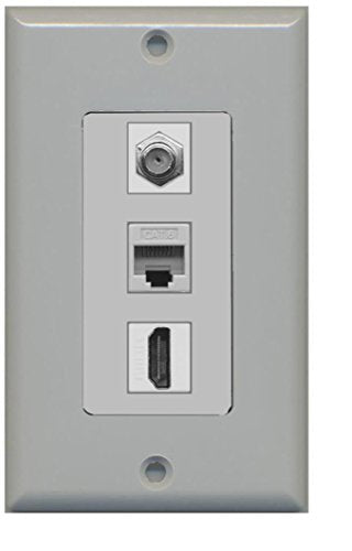 RiteAV Decorative 1 Gang Wall Plate (Gray/Gray) 3 Port - Coax (Gray) Cat6 (Gray) HDMI (Gray) - Gray/Gray