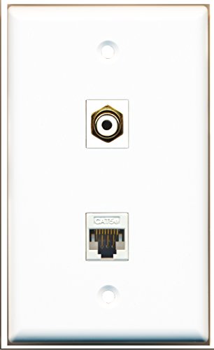 RiteAV 1 RCA White Subwoofer Audio 1 Cat5e White Ethernet Port Wall Plate - Bracket Included
