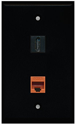 RiteAV - Black 1 Port HDMI 1 Port Cat6 Ethernet Orange Wall Plate