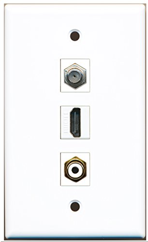 RiteAV - 1 Port HDMI 1 RCA White 1 Coax Cable TV- F-Type Wall Plate