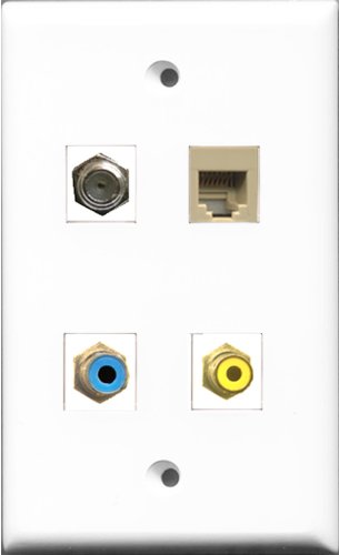 RiteAV 1 Port RCA Yellow and 1 Port RCA Blue and 1 Port Coax Cable TV- F-Type and 1 Port Phone RJ11 RJ12 Beige Wall Plate