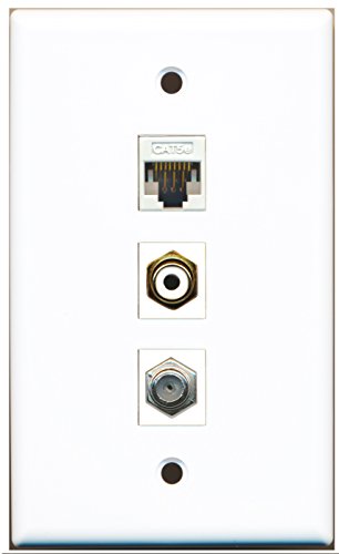 RiteAV - 1 Port RCA White and 1 Port Coax Cable TV- F-Type and 1 Port Cat5e Ethernet White Wall Plate
