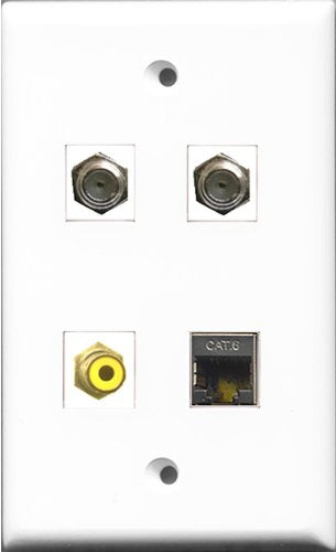 RiteAV 1 Port RCA Yellow 2 Port Coax Cable TV- F-Type and 1 Port Shielded Cat6 Ethernet Wall Plate