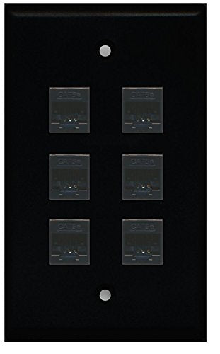 RiteAV (1 Gang Flat 6 Cat5e Black Wall Plate Black