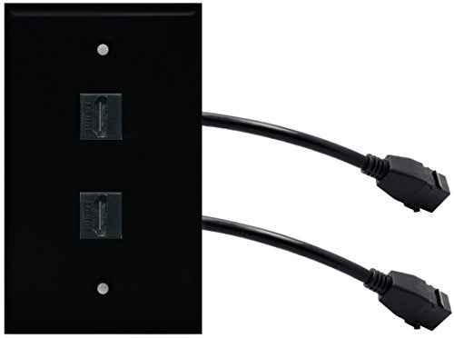 RiteAV (1 Gang Flat 2 HDMI Black Wall Plate w/Pigtail Extension Cable Black