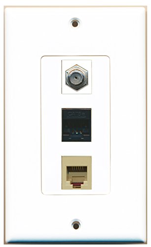 RiteAV - 1 Port Coax Cable TV- F-Type and 1 Port Phone RJ11 RJ12 Beige and 1 Port Cat5e Ethernet Black Wall Plate Decorative