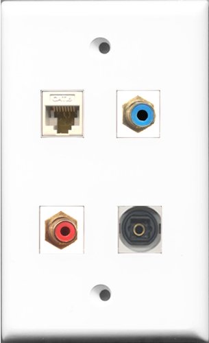 RiteAV 1 Port RCA Red and 1 Port RCA Blue and 1 Port Toslink and 1 Port Cat6 Ethernet White Wall Plate