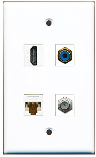 RiteAV - 1 Port HDMI 1 Port RCA Blue 1 Port Coax Cable TV- F-Type 1 Port Cat6 Ethernet White Wall Plate