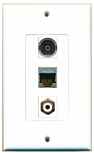 RiteAV 1 Port RCA White 1 Port Shielded Cat6 Ethernet 1 Port Toslink Wall Plate OVERSIZED