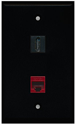 RiteAV - Black 1 Port HDMI 1 Port Cat6 Ethernet Red Wall Plate