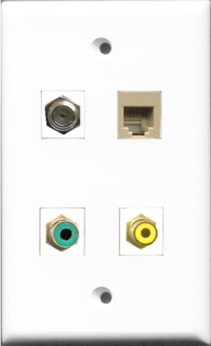 RiteAV 1 Port RCA Yellow and 1 Port RCA Green and 1 Port Coax Cable TV- F-Type and 1 Port Phone RJ11 RJ12 Beige Wall Plate