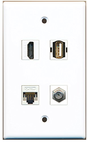 RiteAV - 1 Port HDMI 1 Port Coax Cable TV- F-Type 1 Port USB A-A 1 Port Cat5e Ethernet White Wall Plate