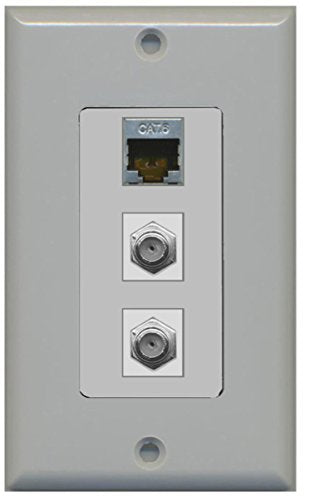 RiteAV - 2 Port Coax Cable TV- F-Type and 1 Port Shielded Cat6 Ethernet Decorative Wall Plate - Gray