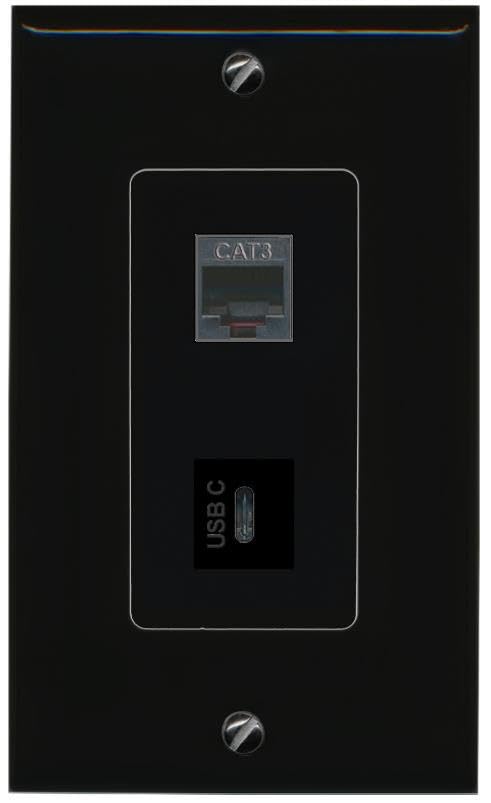 RiteAV Phone USBC Wall Plate Decorative [Black]