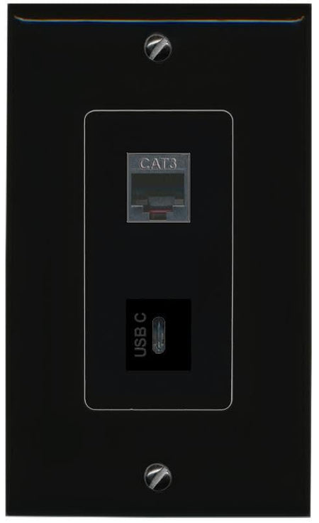 RiteAV Phone USBC Wall Plate Decorative [Black]