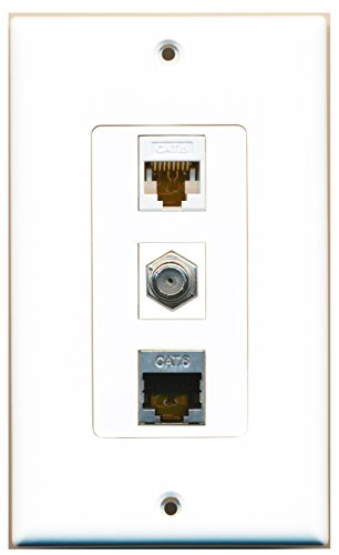 RiteAV 1 Port Coax Cable TV- F-Type 1 Port Shielded Cat6 Ethernet 1 Port Cat6 Ethernet White Wall Plate OVERSIZED