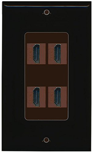 RiteAV HDMI 2.0 Keystone Decorative Wall Plate - Black/Brown 4 Port