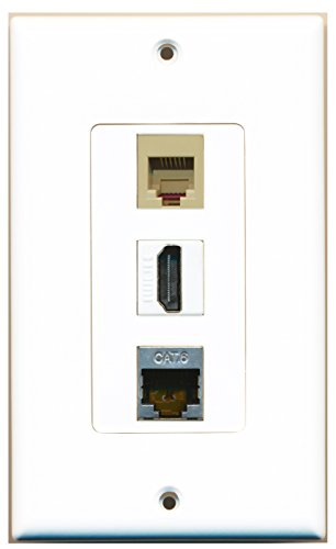 RiteAV 1 Port HDMI 1 Port Phone RJ11 RJ12 Beige 1 Port Shielded Cat6 Ethernet Wall Plate OVERSIZED