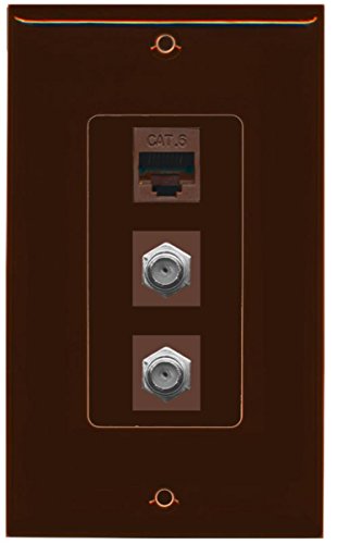 RiteAV - 2 Port Coax Cable TV- F-Type and 1 Port Cat6 Ethernet Decorative Wall Plate - Brown