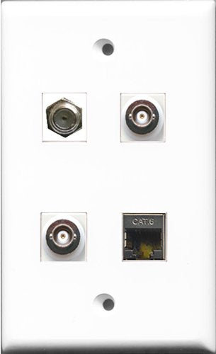 RiteAV 1 Port Coax Cable TV- F-Type and 1 Port Shielded Cat6 Ethernet 2 Port BNC Wall Plate