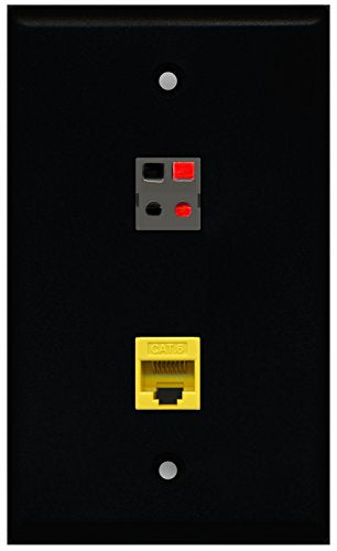 RiteAV - Black 1 Port Cat6 Ethernet Yellow 1 Port Speaker Wall Plate
