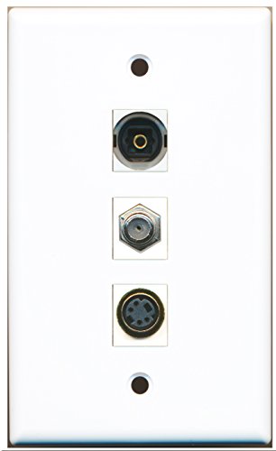 RiteAV - 1 Port Coax Cable TV- F-Type and 1 Port S-Video and 1 Port Toslink Wall Plate