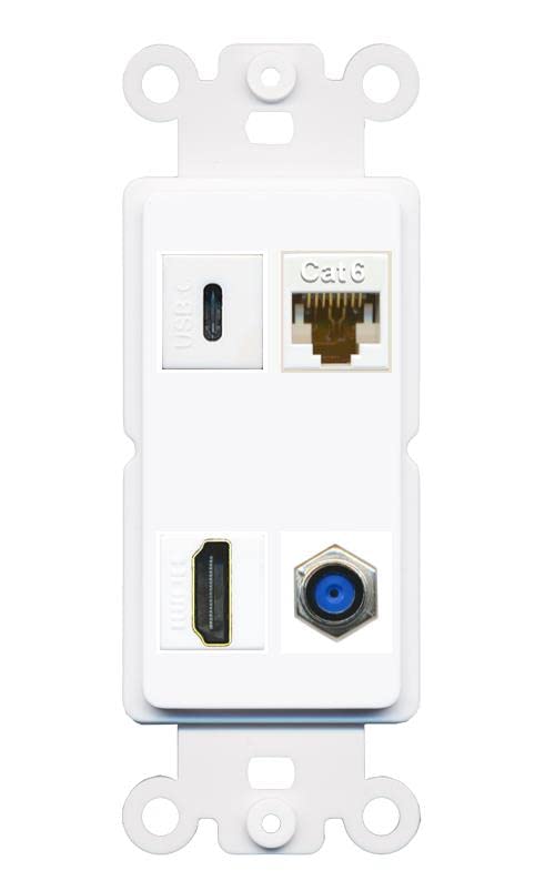 RiteAV USBC HDMI Cat6 Coax F81 Wall Plate - Rocker [White/White]