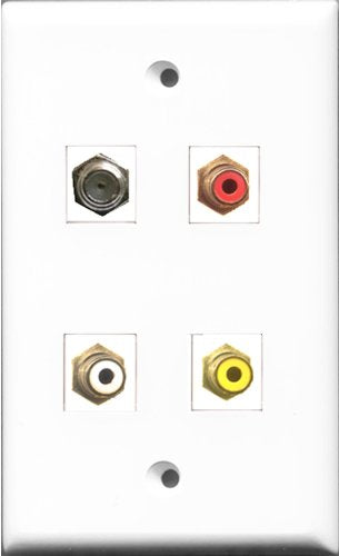 RiteAV 1 Port RCA Red and 1 Port RCA White and 1 Port RCA Yellow and 1 Port Coax Cable TV- F-Type Wall Plate