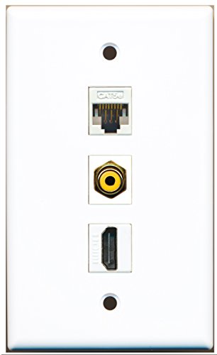 RiteAV - 1 Port HDMI and 1 Port RCA Yellow and 1 Port Cat5e Ethernet White Wall Plate