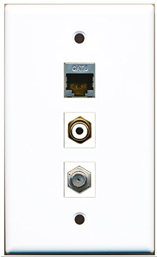 RiteAV - 1 Port RCA White and 1 Port Coax Cable TV- F-Type and 1 Port Shielded Cat6 Ethernet Wall Plate