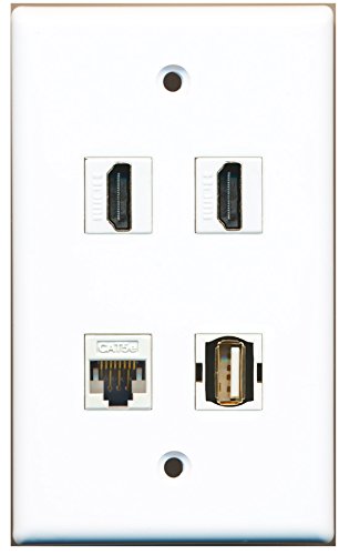 RiteAV - 2 x HDMI and 1 Cat5e Ethernet - 1 USB A-A Female Port Wall Plate