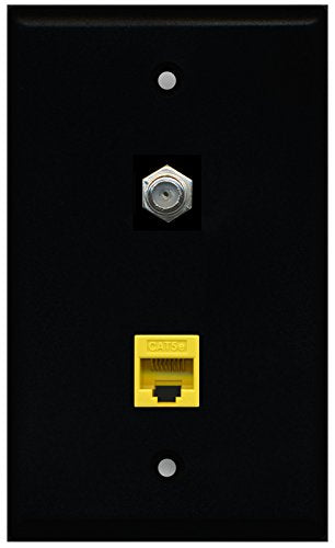 RiteAV - Black 1 Port Coax Cable TV- F-Type 1 Port Cat5e Ethernet Yellow Wall Plate
