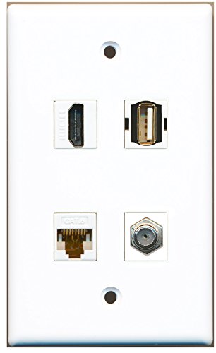 RiteAV - 1 Port HDMI 1 Port Coax Cable TV- F-Type 1 Port USB A-A 1 Port Cat6 Ethernet White Wall Plate