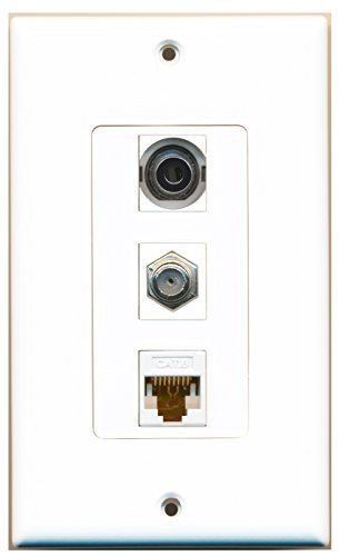 RiteAV 1 Port Coax Cable TV- F-Type 1 Port 3.5mm 1 Port Cat6 Ethernet White Wall Plate OVERSIZED