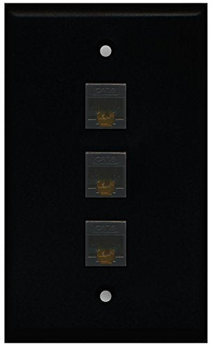 RiteAV (1 Gang Flat 3 Cat6 Black Wall Plate Black